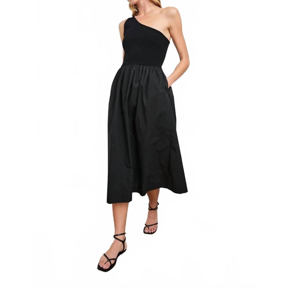 Rails One-Shoulder Black Midi Dress